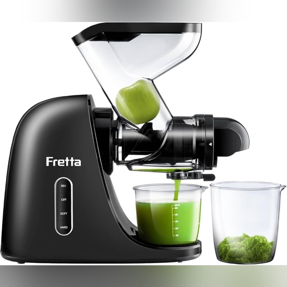 New Fretta Pro Max Juicer Machine, 3-inch Wide Chute Cold Pressed Juicer (Black)